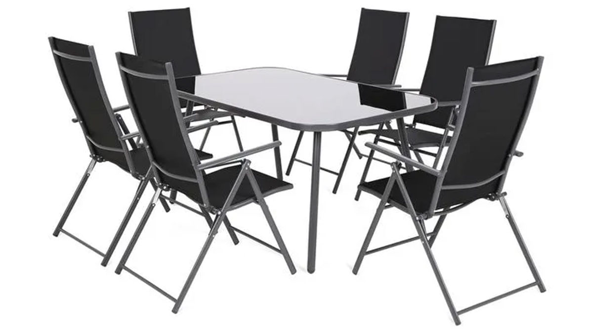 Zahradní sestava Casablanca, stůl + 6 polohovatelných židlí, šedá/černá